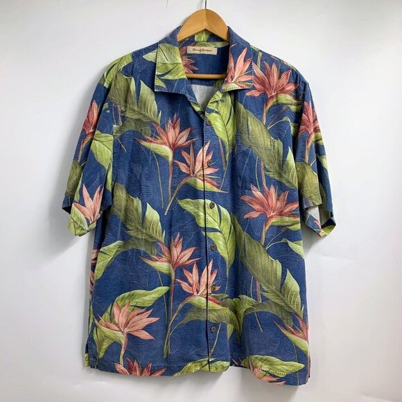 Tommy Bahama Men's Hawaiian Tropical Floral 100% Silk Short Sleeve Camp Shirt - Picture 1 of 11